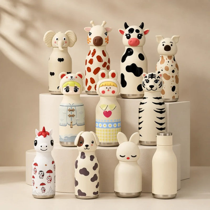 Kids Straw Water Bottle with Animal Cap