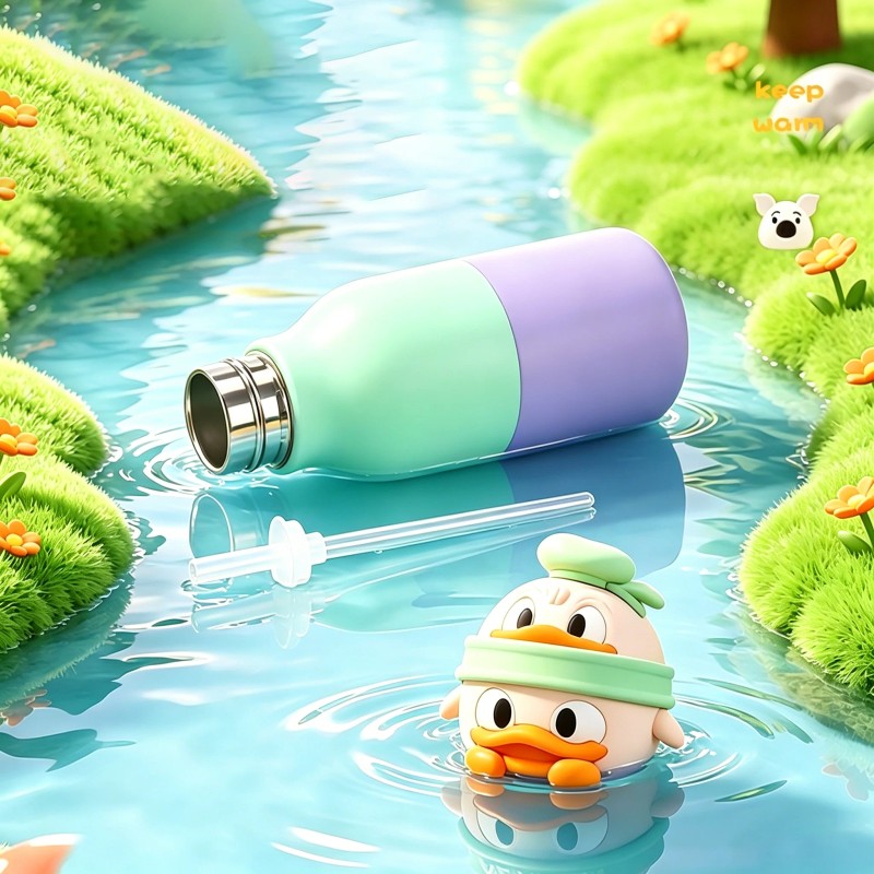 Kids Straw Water Bottle with Animal Cap