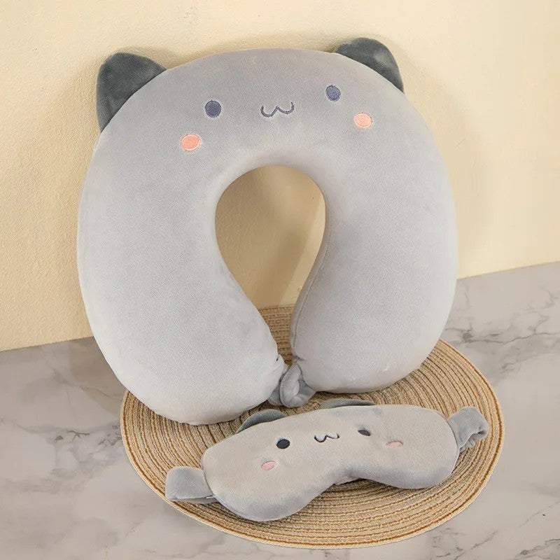 Kids Travel Neck Pillow and Sleep Eye Mask Set - Animal