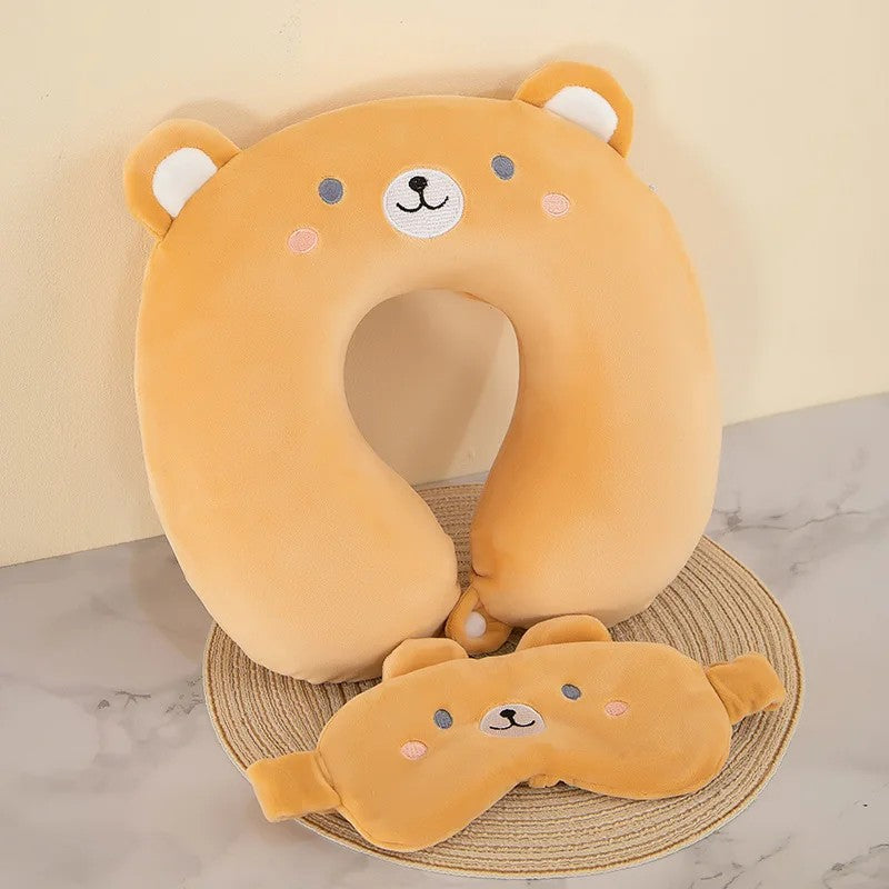 Kids Travel Neck Pillow and Sleep Eye Mask Set - Animal