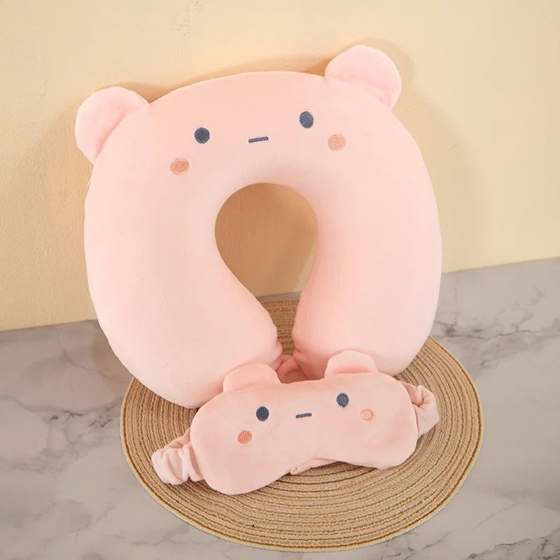 Kids Travel Neck Pillow and Sleep Eye Mask Set - Animal