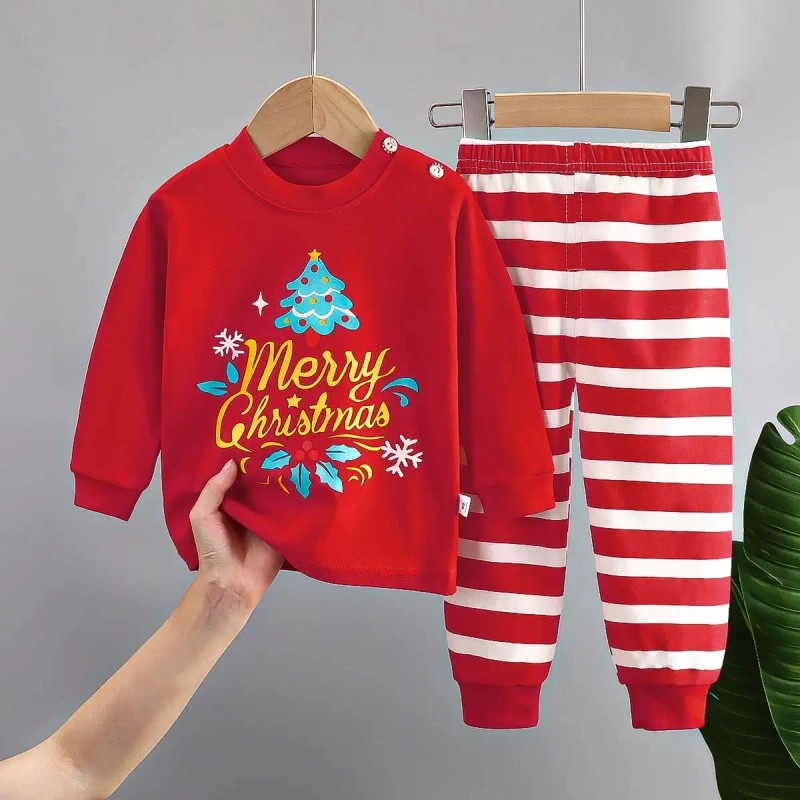Kids Two Piece Christmas Pajama Set - Long Sleeve Top and Pants