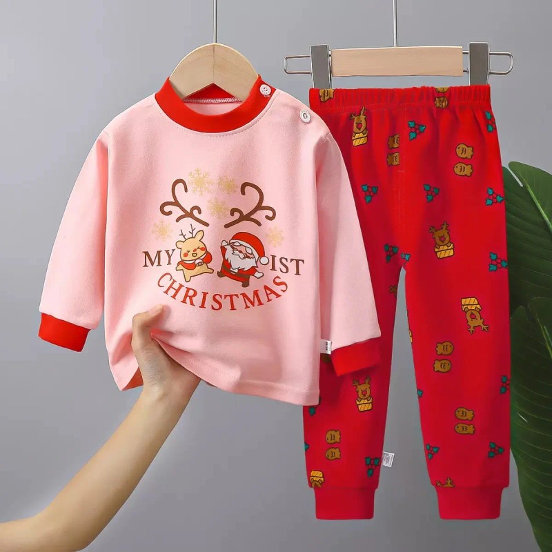 Kids Two Piece Christmas Pajama Set - Long Sleeve Top and Pants