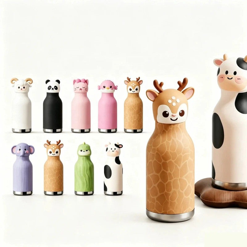 Kids Water Bottle - Vacuum Insulated with Animal Lid