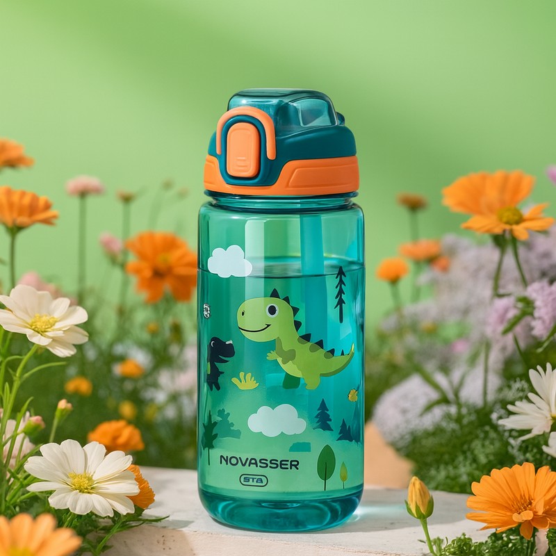 Kids Water Bottle with Straw - Dinosaur Print