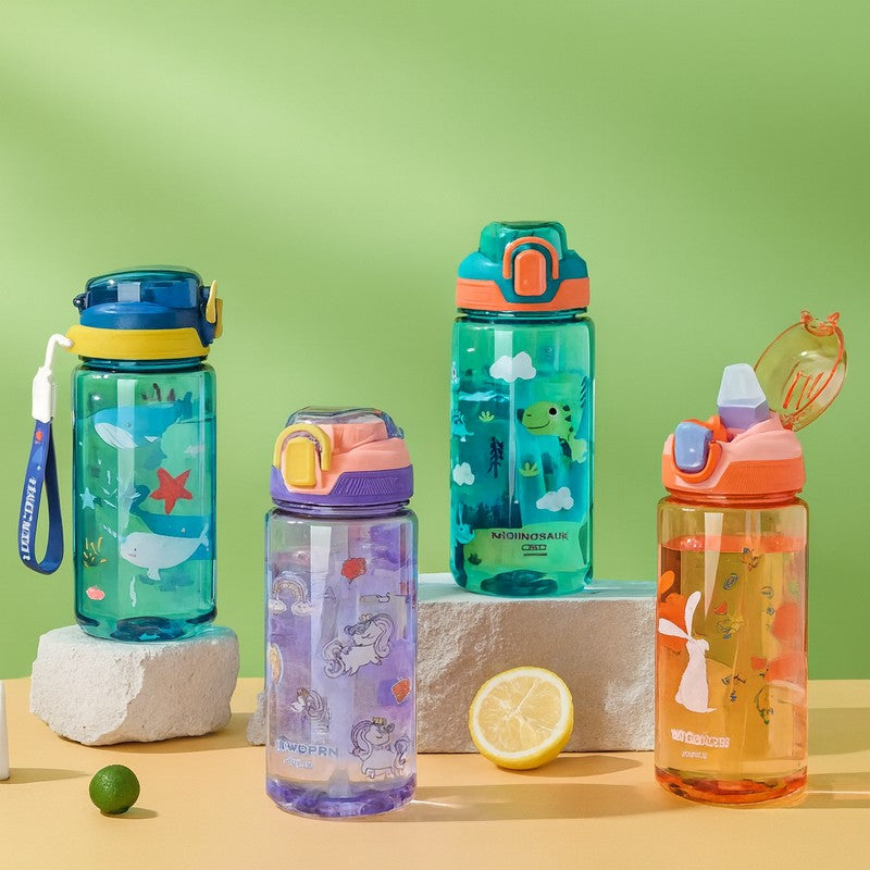 Kids Water Bottle with Straw - Dinosaur Print