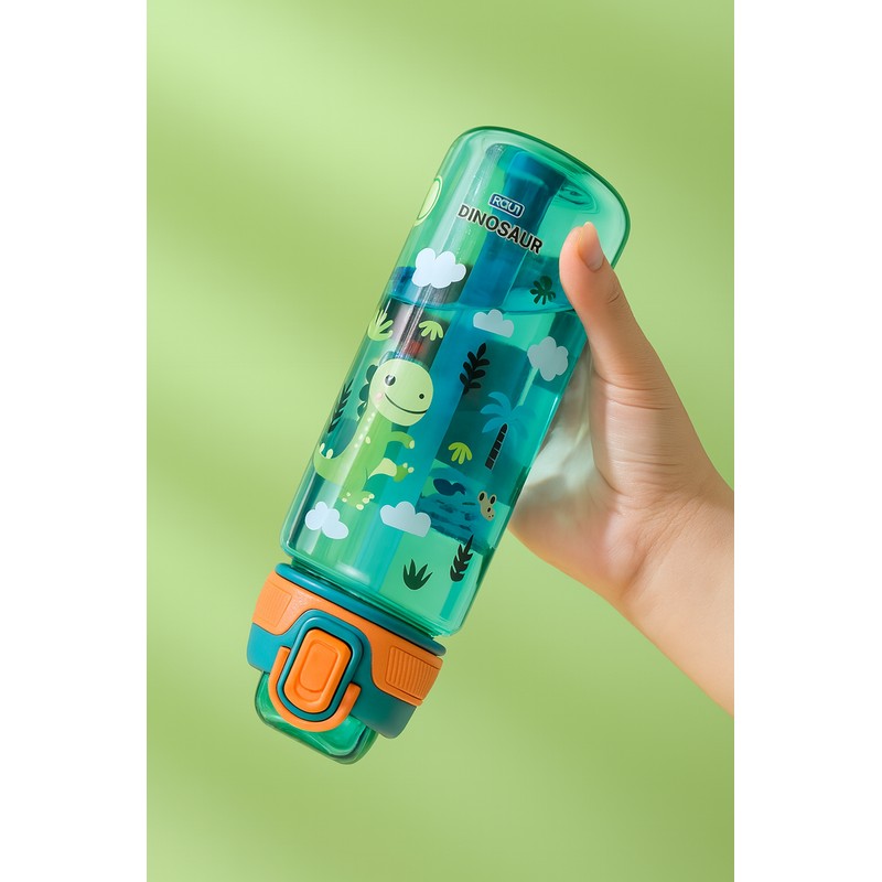 Kids Water Bottle with Straw - Dinosaur Print