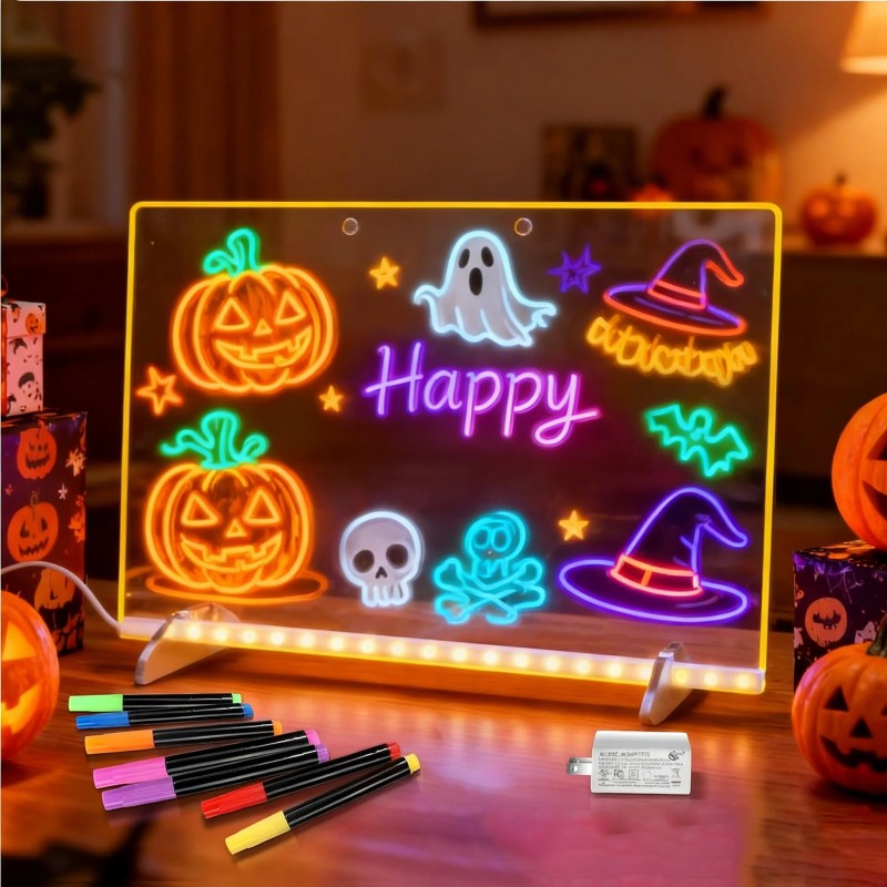 LED Drawing Light Board - Erasable Square Night Light with Stand