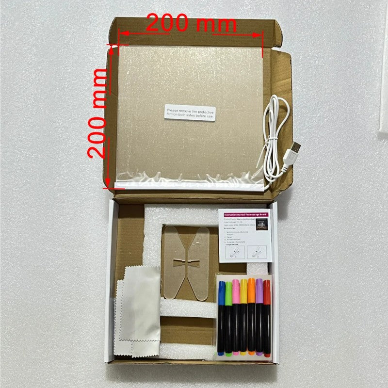 LED Drawing Light Board - Erasable Square Night Light with Stand