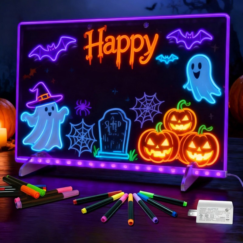 LED Drawing Light Board - Erasable Square Night Light with Stand