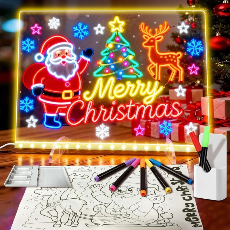 LED Drawing Light Board - Erasable Square Night Light with Stand