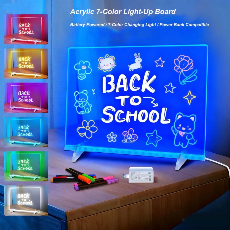 LED Drawing Light Board - Erasable Square Night Light with Stand