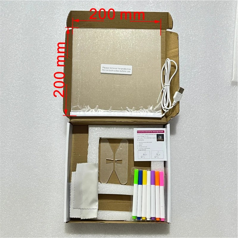 LED Drawing Light Board - Erasable Square Night Light with Stand