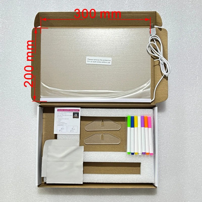 LED Drawing Light Board - Erasable Square Night Light with Stand