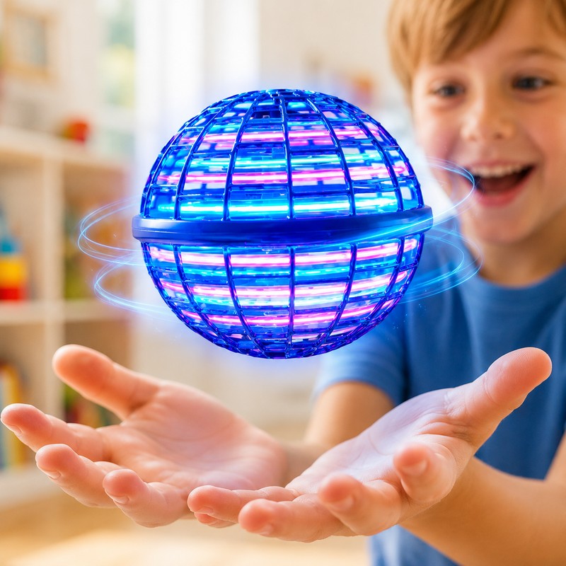 LED Hovering Flying Ball Toy - Spherical Cage Frame with Multicolour Lights