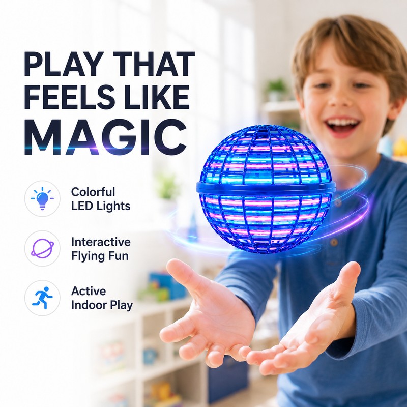 LED Hovering Flying Ball Toy - Spherical Cage Frame with Multicolour Lights