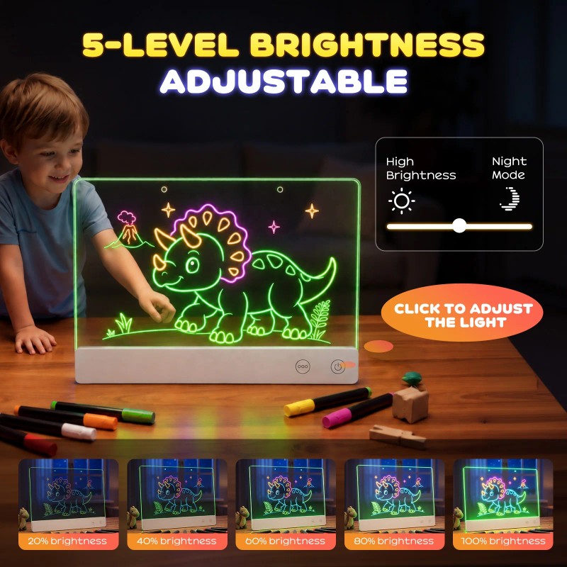 LED Neon Light-Up Drawing Board - 16 Inch with 7 Color Modes