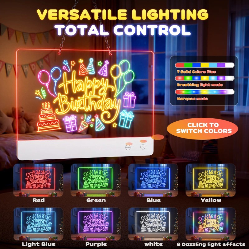 LED Neon Light-Up Drawing Board - 16 Inch with 7 Color Modes