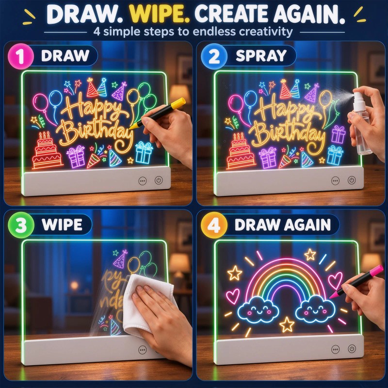 LED Neon Light-Up Drawing Board - 16 Inch with 7 Color Modes