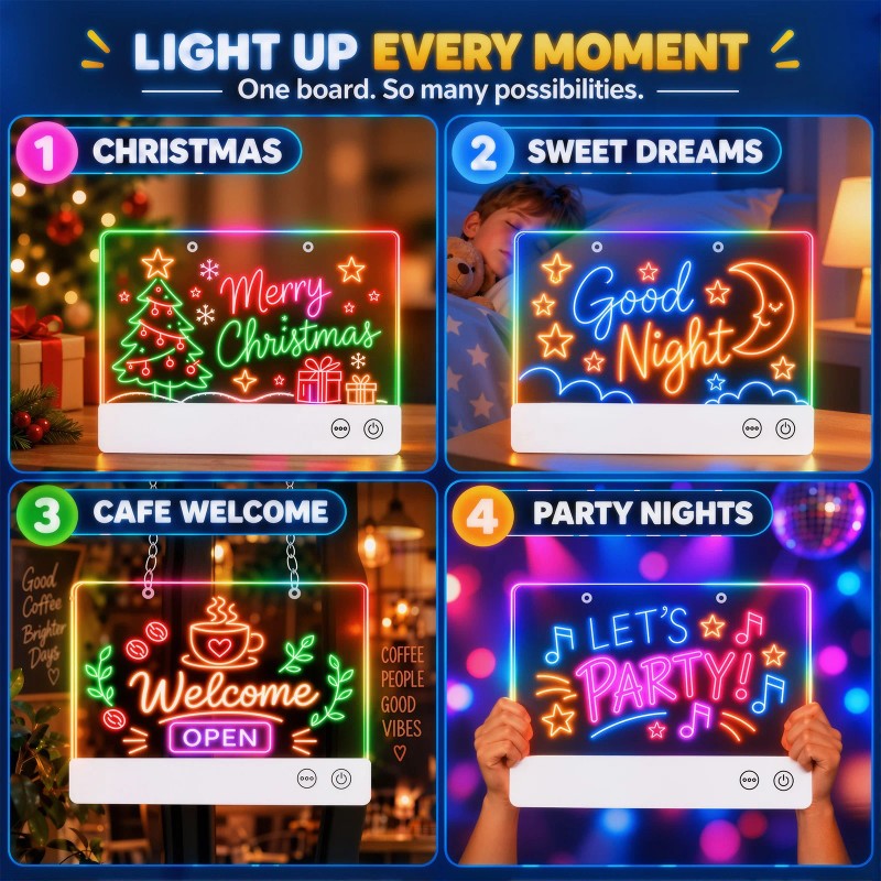 LED Neon Light-Up Drawing Board - 16 Inch with 7 Color Modes