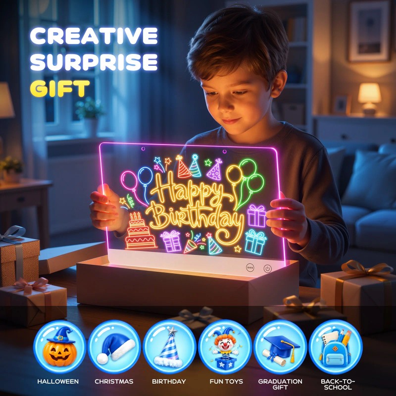 LED Neon Light-Up Drawing Board - 16 Inch with 7 Color Modes