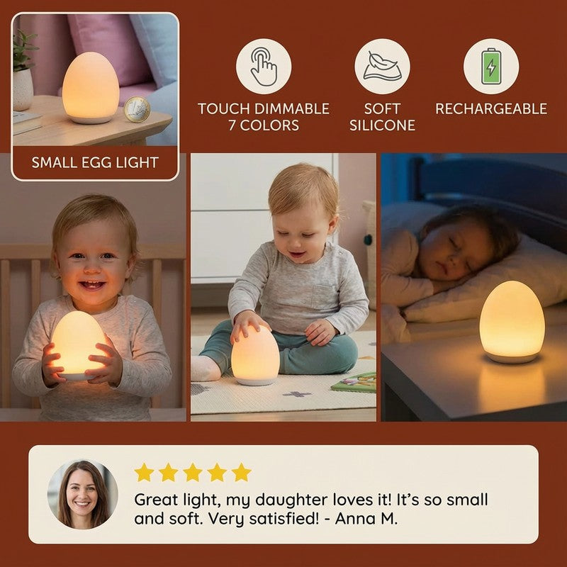 LED Night Light - Egg-Shaped with Touch Control
