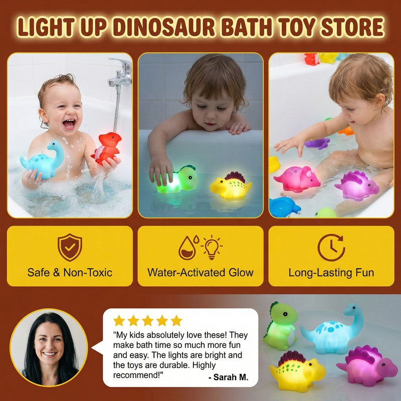 Light-Up Dinosaur Bath Toy Set - Multi-Color LED