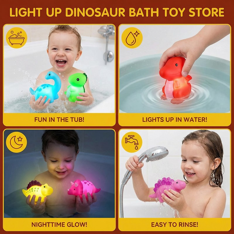Light-Up Dinosaur Bath Toy Set - Multi-Color LED