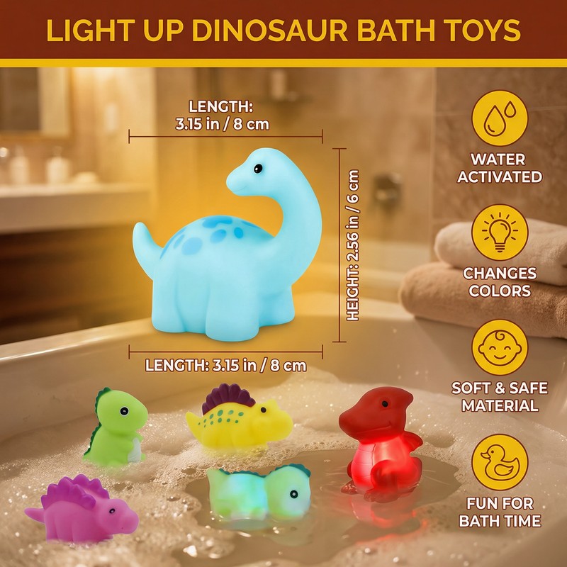 Light-Up Dinosaur Bath Toy Set - Multi-Color LED