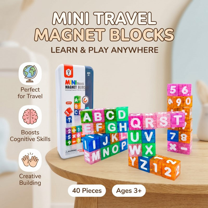 Magnetic Alphabet and Numbers Learning Blocks Set - 40 Piece Cube Set