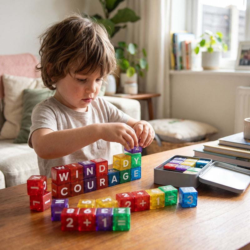 Magnetic Alphabet and Numbers Learning Blocks Set - 40 Piece Cube Set