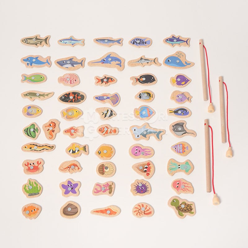 Magnetic Fishing Game Set - 51 Fish Pieces with Rods and Bucket