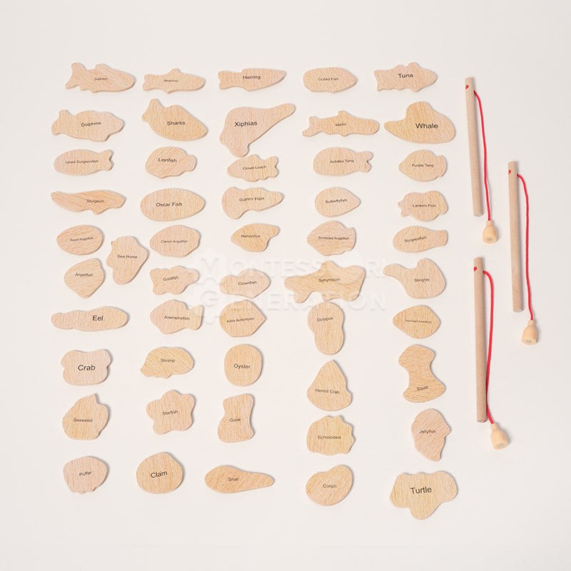 Magnetic Fishing Game Set - 51 Fish Pieces with Rods and Bucket