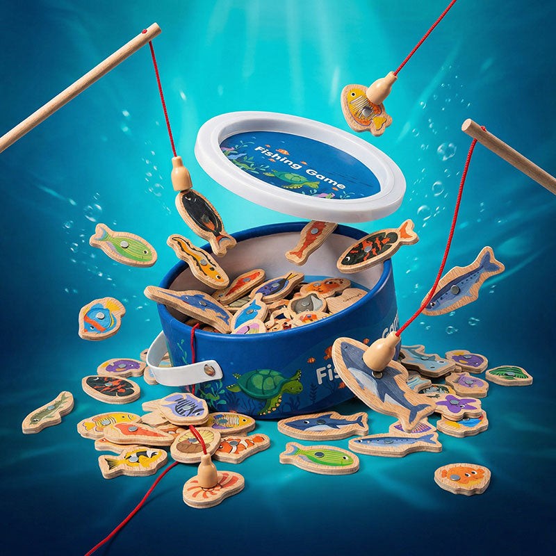 Magnetic Fishing Game Set - 51 Fish Pieces with Rods and Bucket