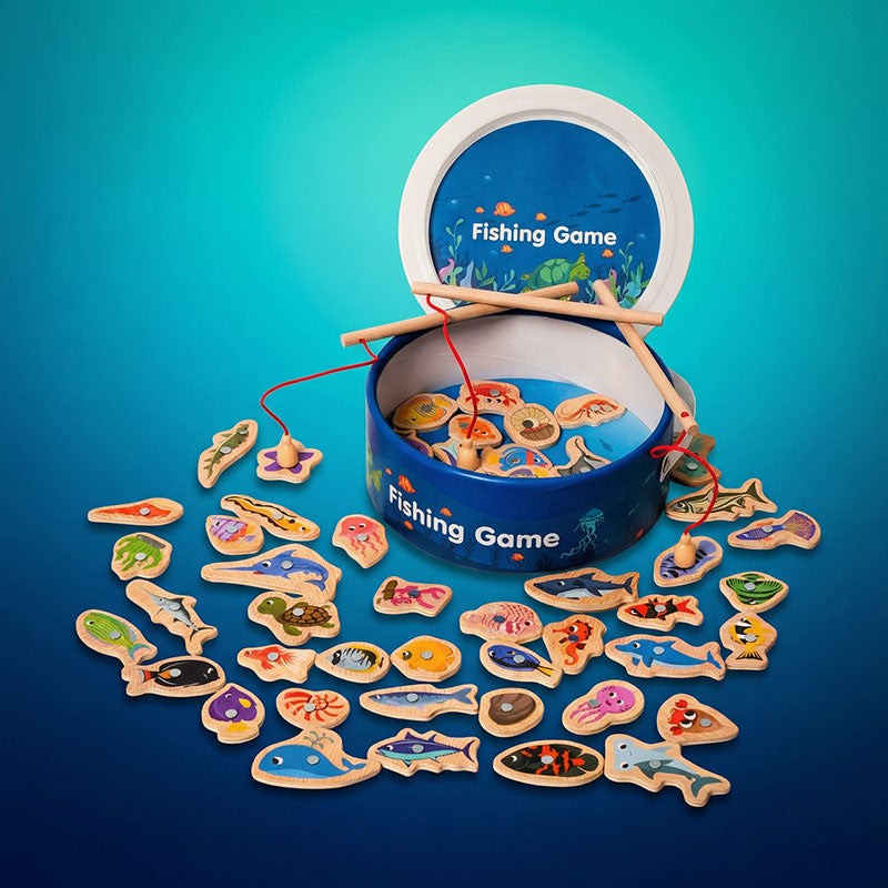 Magnetic Fishing Game Set - 51 Fish Pieces with Rods and Bucket