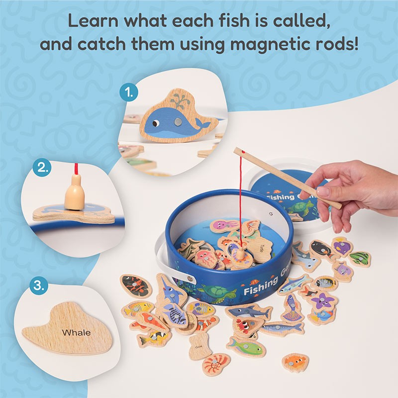 Magnetic Fishing Game Set - 51 Fish Pieces with Rods and Bucket