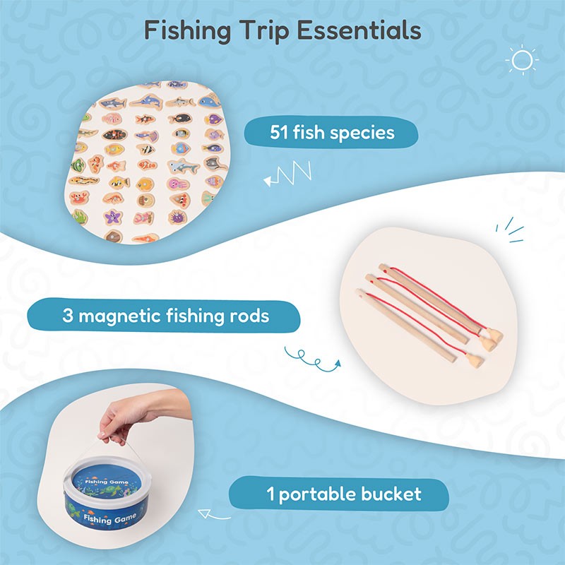 Magnetic Fishing Game Set - 51 Fish Pieces with Rods and Bucket