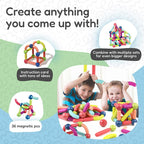 Magnetic Toy Set - 36 Pieces with Straight and Curved Rods
