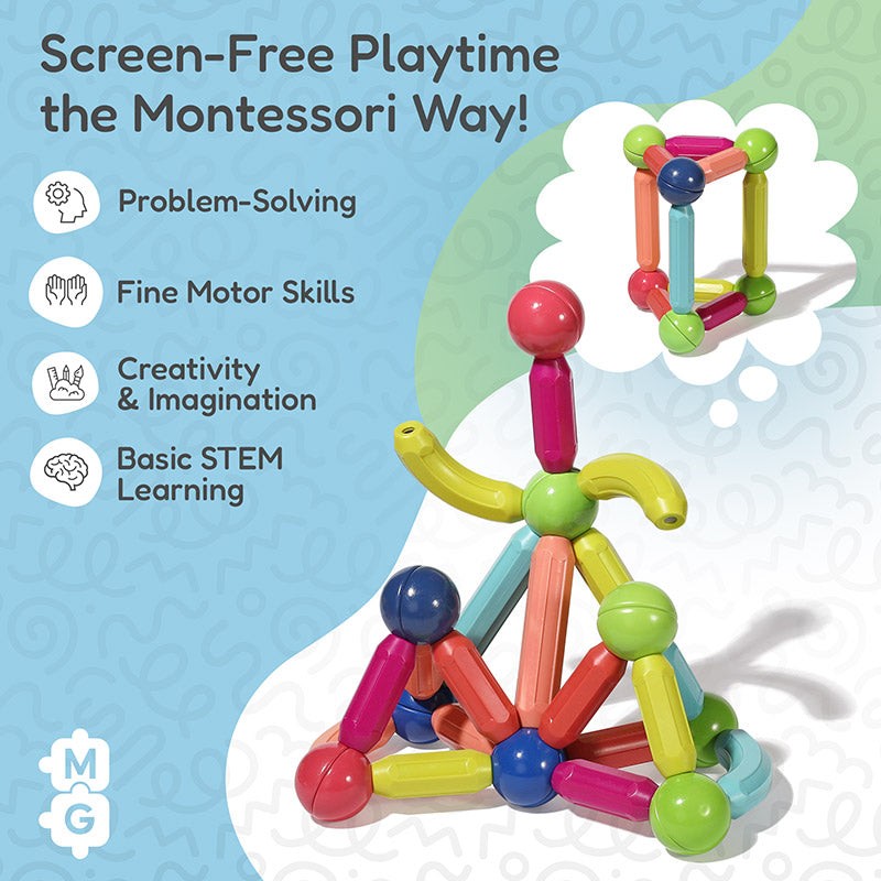 Magnetic Toy Set - 36 Pieces with Straight and Curved Rods