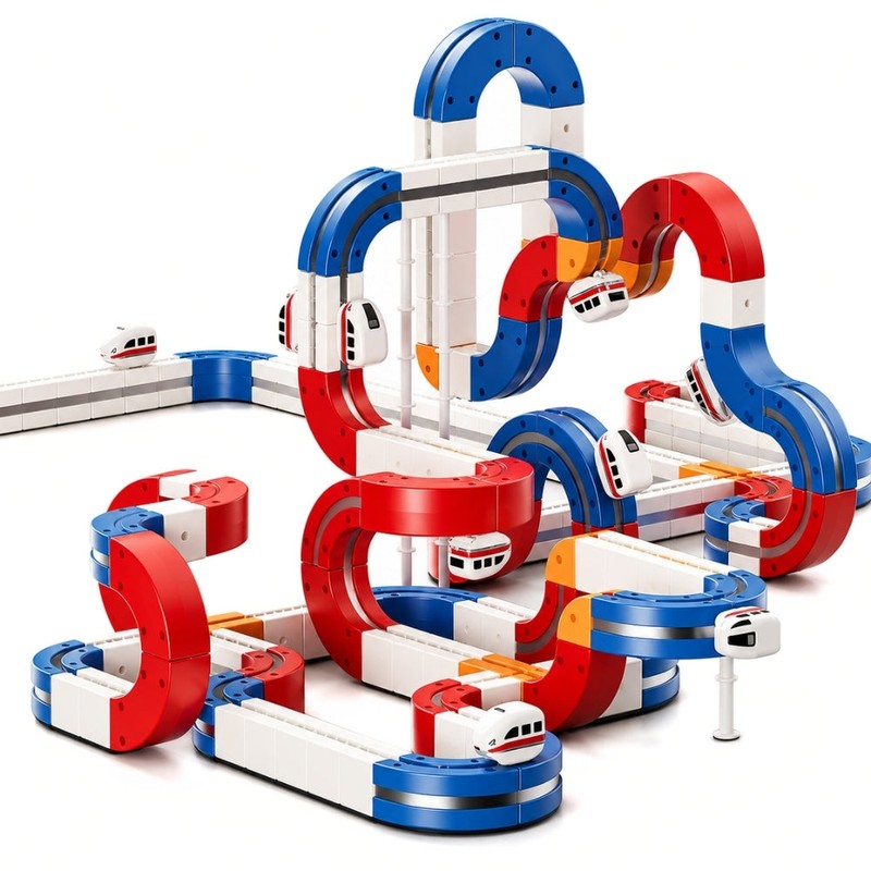 Magnetic Train Track Building Set - Multi-Level Loop Configuration