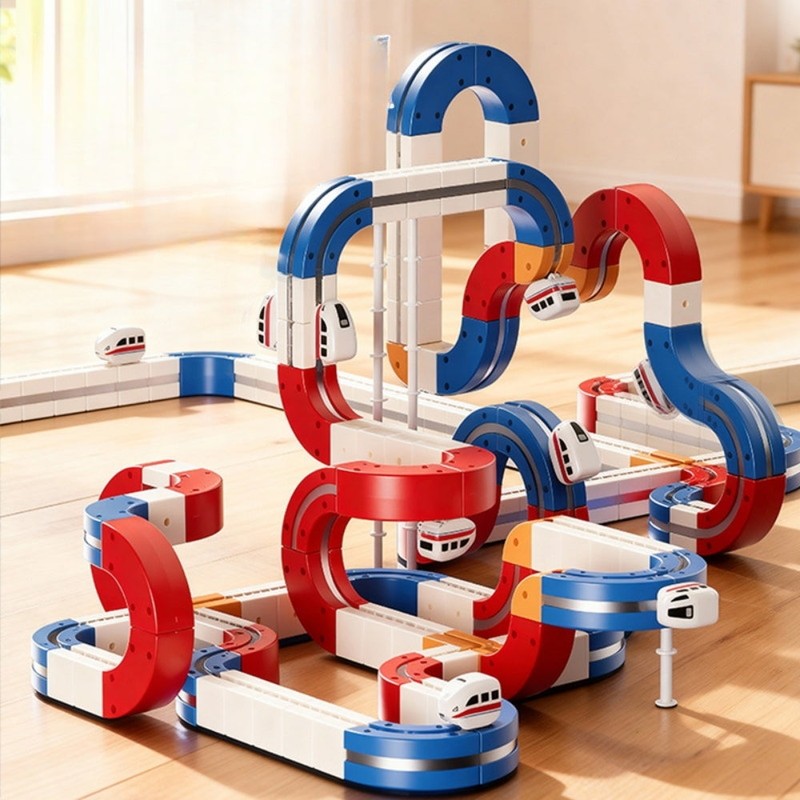 Magnetic Train Track Building Set - Multi-Level Loop Configuration