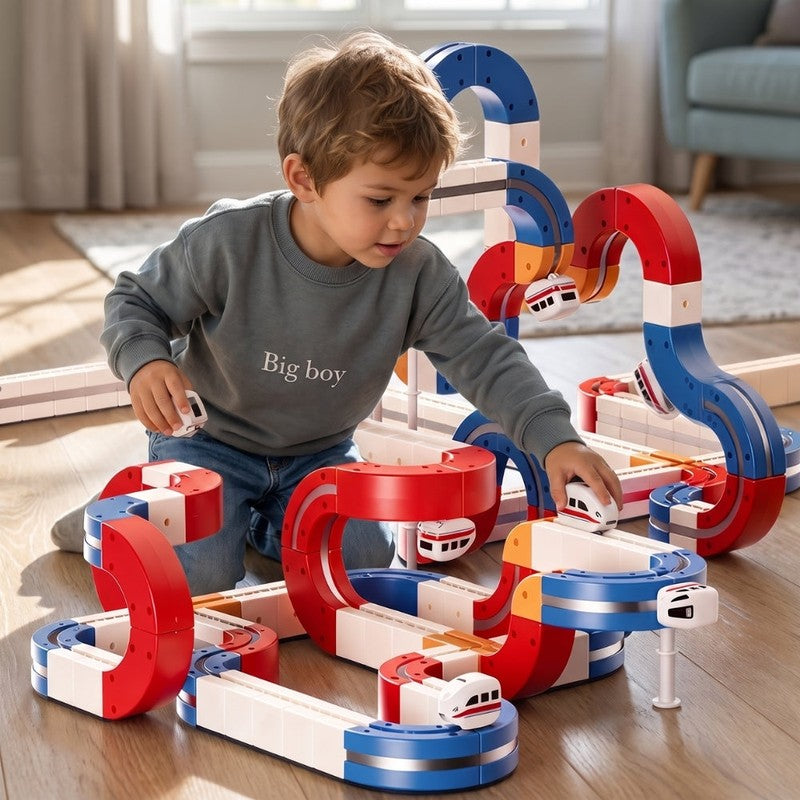 Magnetic Train Track Building Set - Multi-Level Loop Configuration