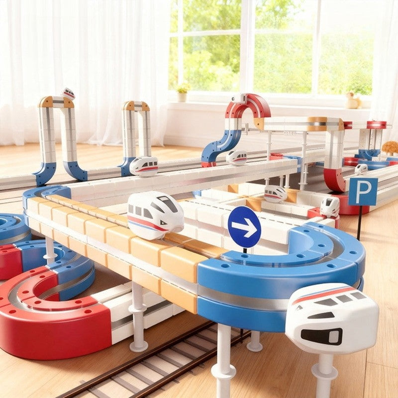 Magnetic Train Track Building Set - Multi-Level Loop Configuration