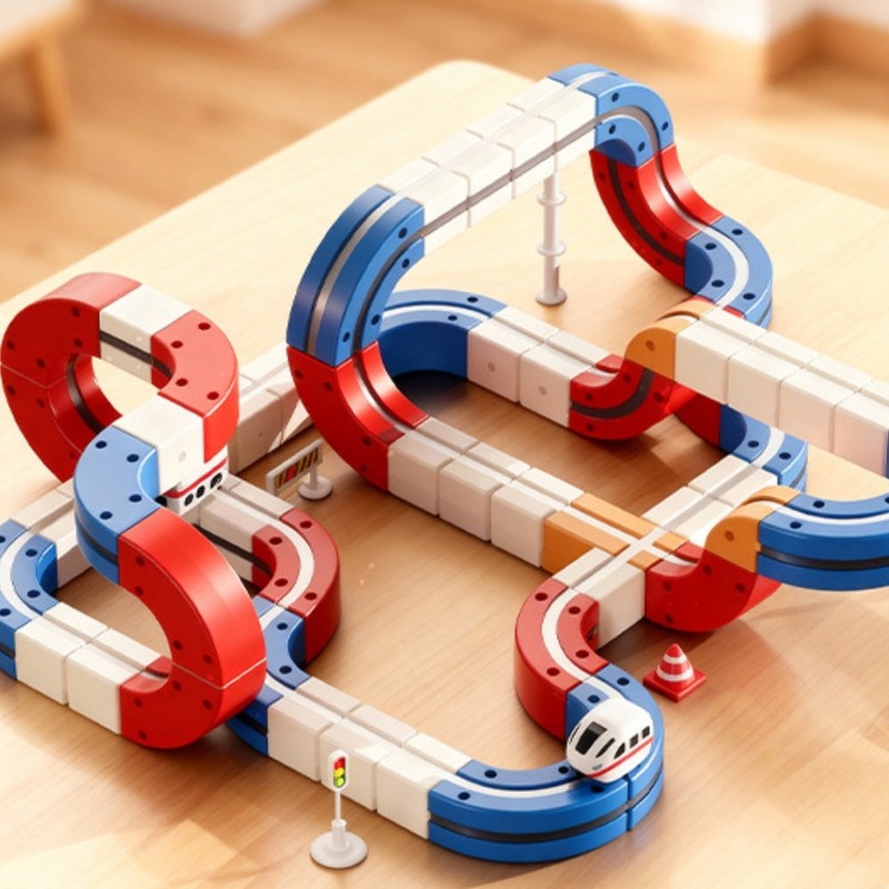 Magnetic Train Track Building Set - Multi-Level Loop Configuration