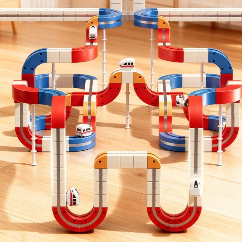 Magnetic Train Track Building Set - Multi-Level Loop Configuration