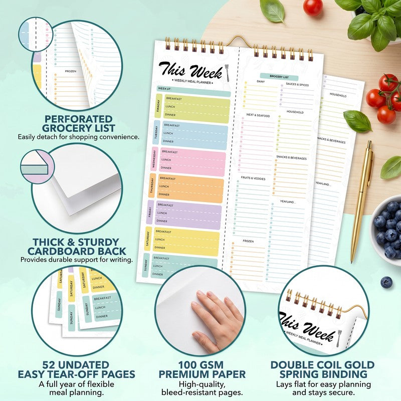 Magnetic Weekly Meal Planner Pad with Tear-Off Pages