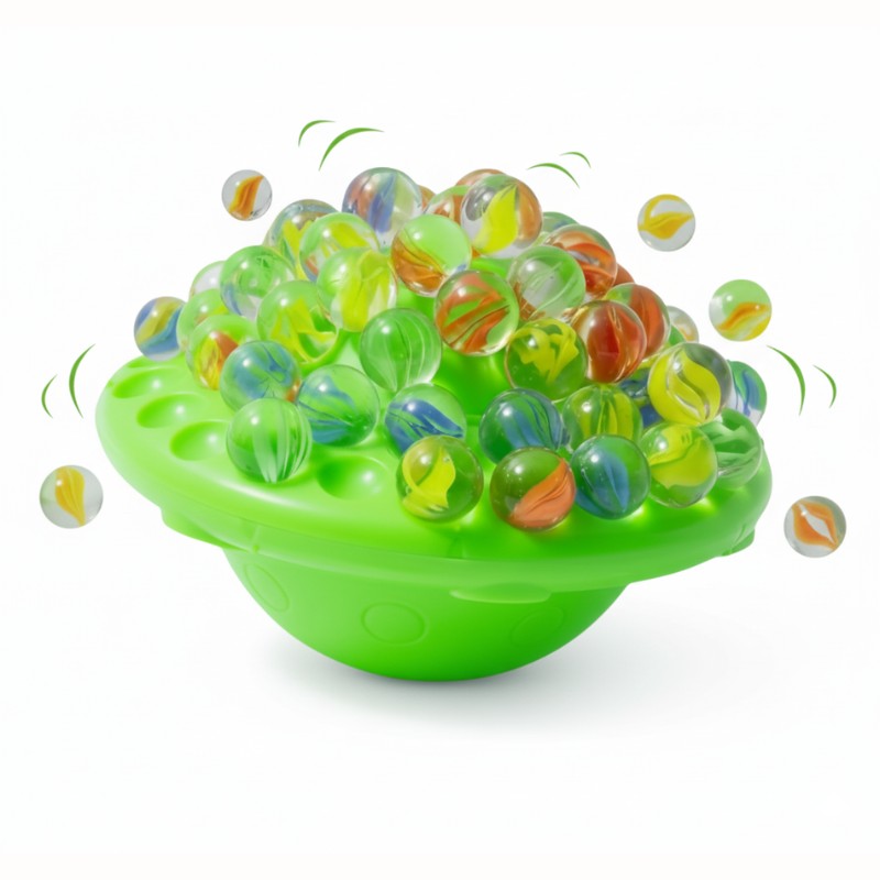 Marble Stacking Game with 60 Colorful Marbles and Green Platform