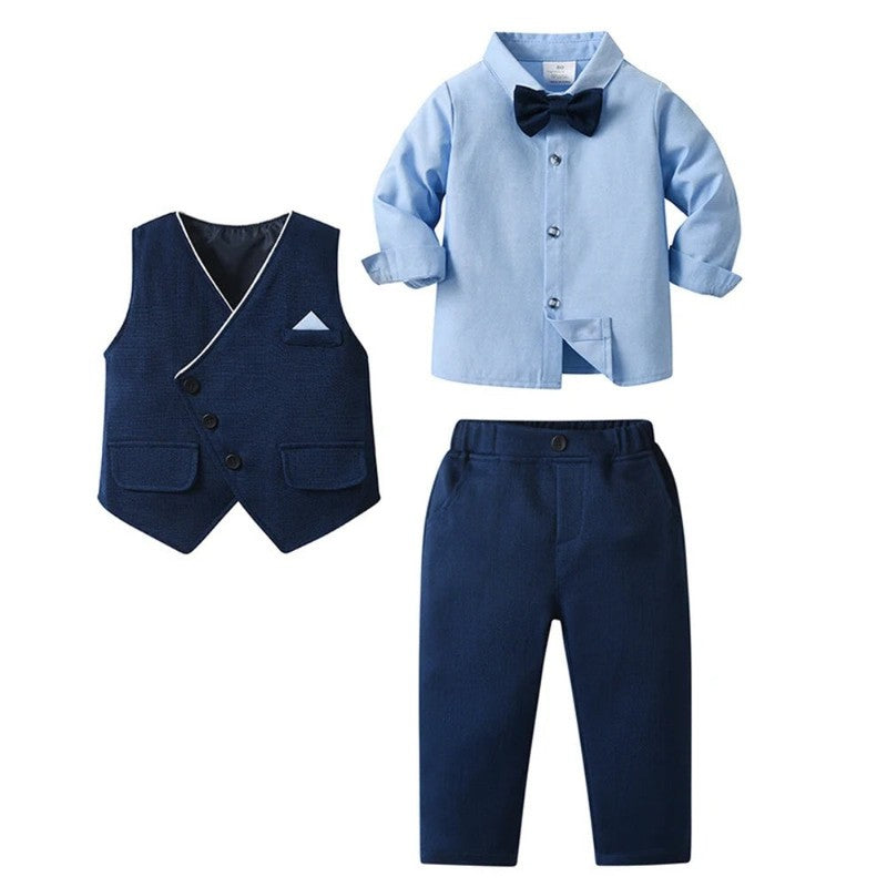 Men's Formal Suit Set - 3 Piece with Waistcoat and Bow Tie