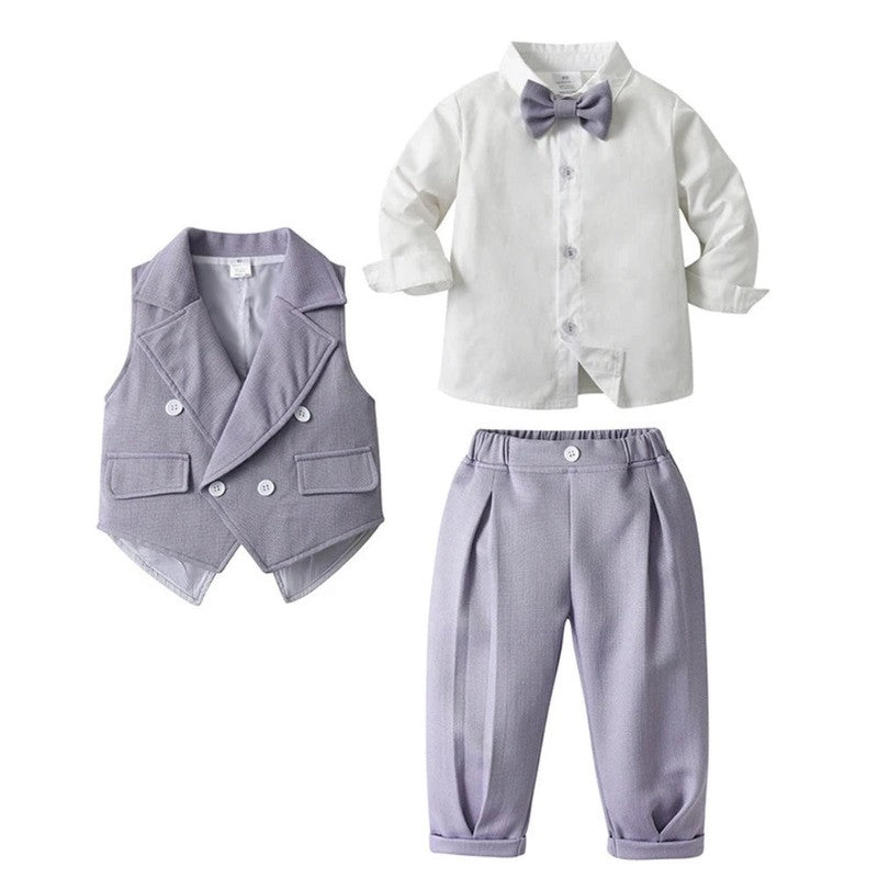 Men's Formal Suit Set - 3 Piece with Waistcoat and Bow Tie