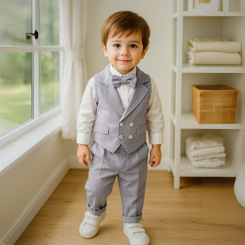 Men's Formal Suit Set - 3 Piece with Waistcoat and Bow Tie
